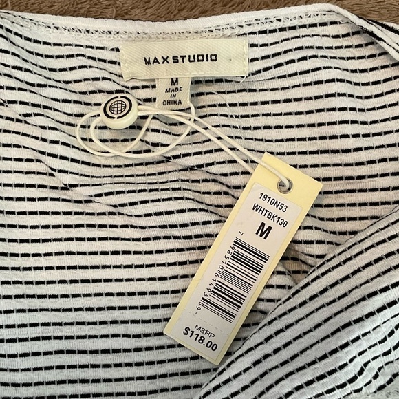 Max Studio Ruched Side B&W Striped Asymmetrical Dress Sz M - Picture 8 of 8